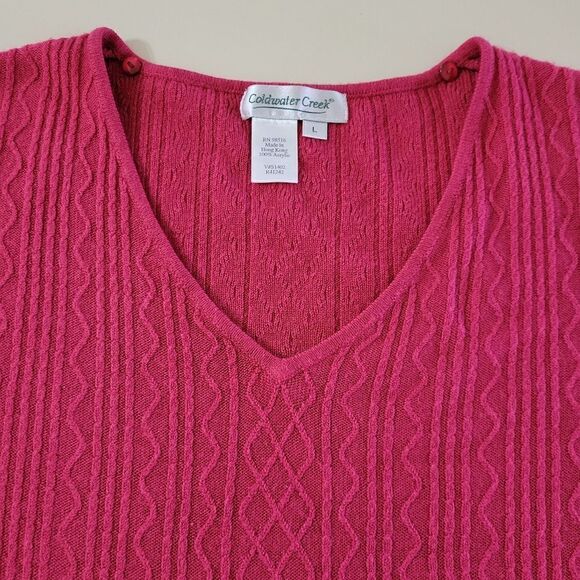 Coldwater Creek Women's Raspberry Vneck Long Sleeve Cable-knit Pullover Sweater - Picture 7 of 11